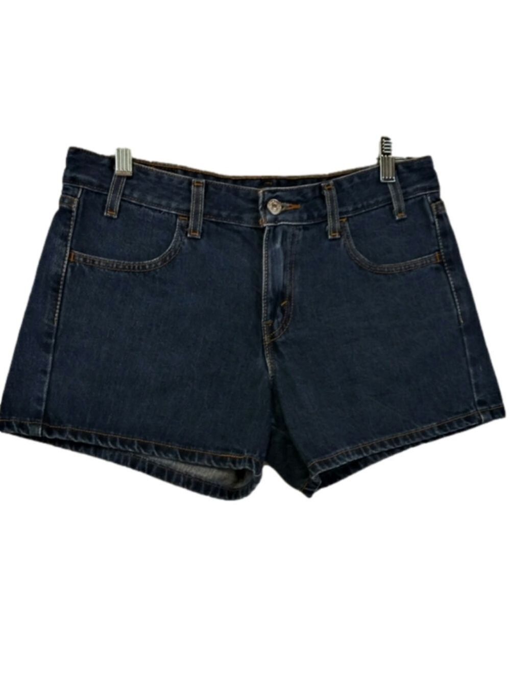 𝅺Levi's Junior Blue Dark Wash Four  Pocket Mid Rise Zipper Fly Denim Jean Short